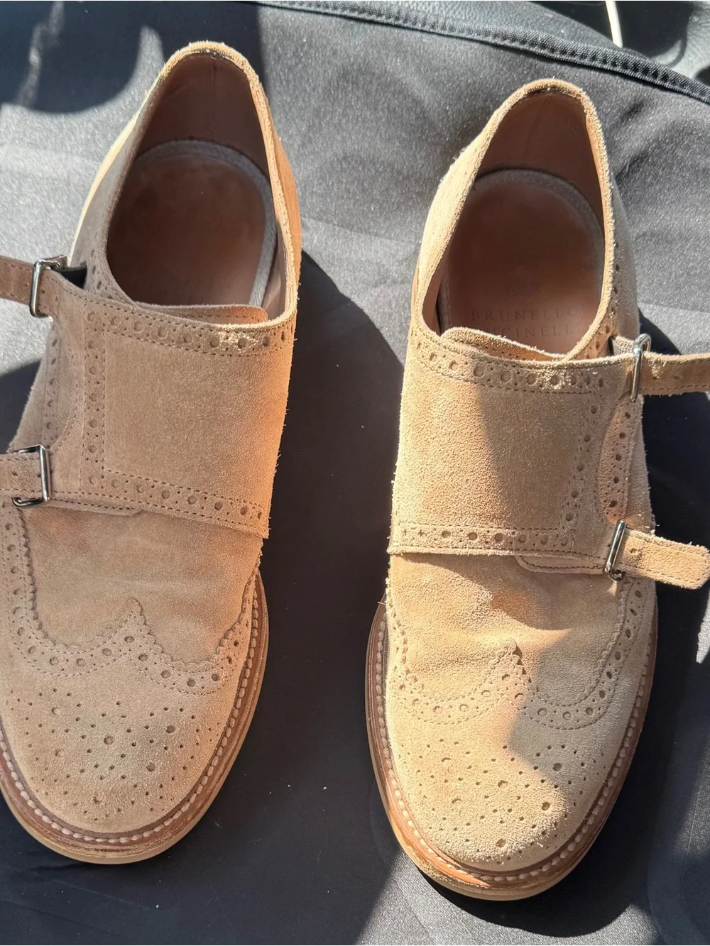 1300$ Brunello Cucinelli Tan Suede Double Monk Strap Brogues